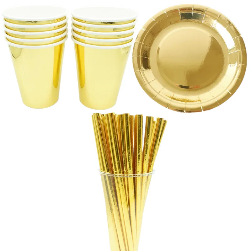 10pcs/set Gold Foil Disposable Tableware Christmas New Year Party Paper Plates Cups Birthday Party Supplies Plastic Straws
10pcs/set Gold Foil Disposable Tableware Christmas New Year Party Paper Plates Cups Birthday Party Supplies Plastic Straws