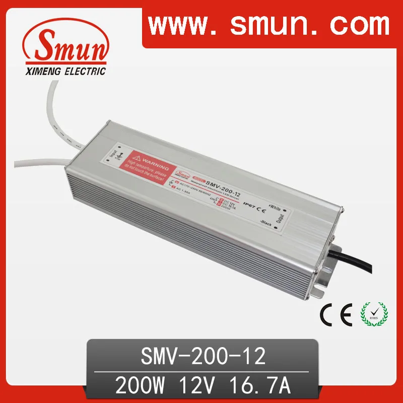 

200W 12V 16.7A Outdoor Waterproof IP67 Switching Led Driver Led Power Supply With CE RoHS SMV-200-12