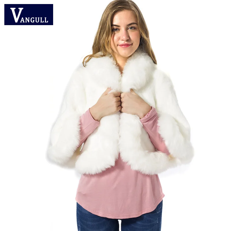 

2018 New Faux Fur Coat Mink Hair Rex Rabbit Hair Cape Jacket Black White Fur Overcoat Imitation Rabbit Fur Faux Fox Collar