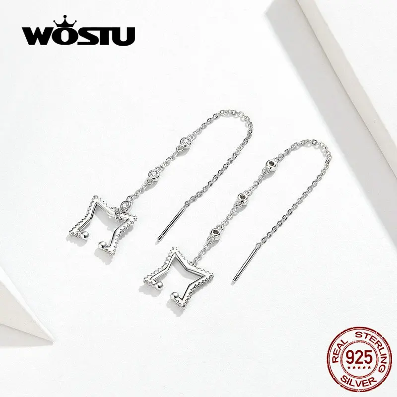 WOSTU 100% 925 Sterling Silver Gometric Drop Earrings Zircon Star Shape Long Line Wedding Earrings For Women 925 Jewelry FNE154
WOSTU 100% 925 Sterling Silver Gometric Drop Earrings Zircon Star Shape Long Line Wedding Earrings For Women 925 Jewelry FNE154