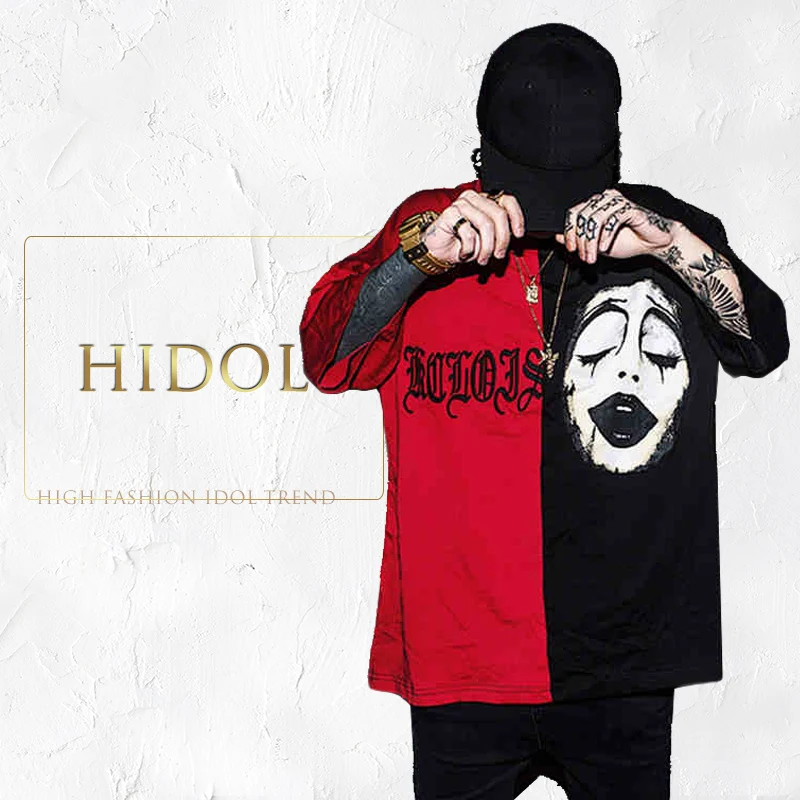 T-shirt Splice Contrast Color Black/Red Clown Vampire Letter Print Kanye T shirt Brand Clothing Hip Hop Short Tshirt Men Tee
T-shirt Splice Contrast Color Black/Red Clown Vampire Letter Print Kanye T shirt Brand Clothing Hip Hop Short Tshirt Men Tee