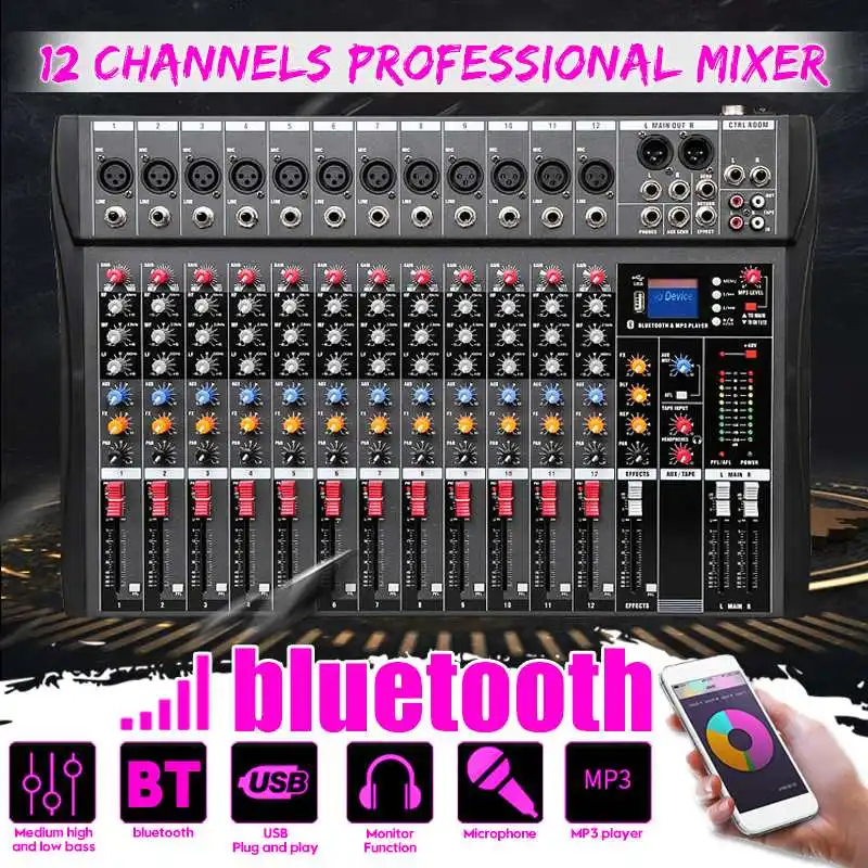 12 Channel bluetooth Audio Mixer with USB DJ Sound Mixing Console MP3 Player Karaoke Amplifier For Karaoke KTV Match Party
12 Channel bluetooth Audio Mixer with USB DJ Sound Mixing Console MP3 Player Karaoke Amplifier For Karaoke KTV Match Party