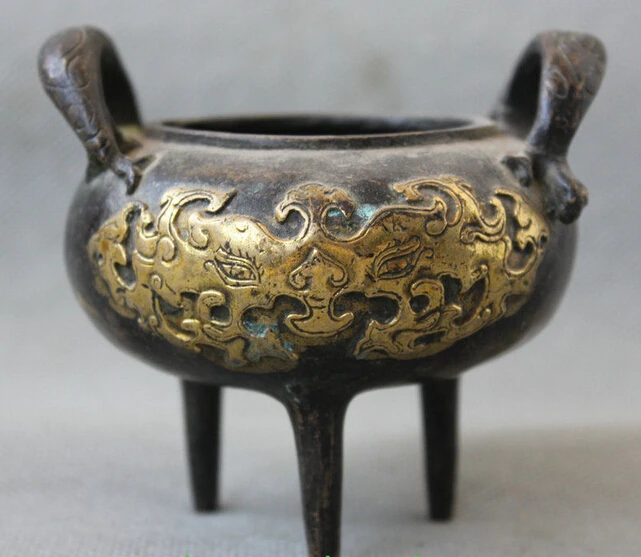 190@g++Old China Tibet Budddhism Bronze Gilt Dragon Beast Handle Incense Burner Censer
190@g++Old China Tibet Budddhism Bronze Gilt Dragon Beast Handle Incense Burner Censer