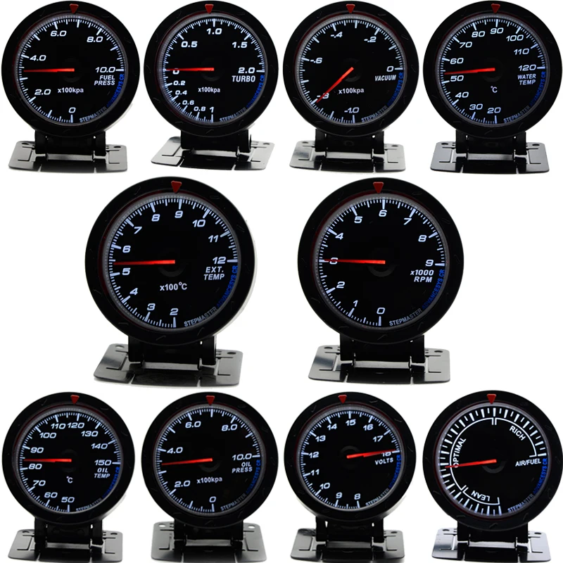 60MM Boost Turbo/Vacuum/Water Temp/Oil Temp/Oil Press/Voltmeter/Air Fuel Ratio/ EGT/Fuel Press/Tachometer Gauge With Black Face
60MM Boost Turbo/Vacuum/Water Temp/Oil Temp/Oil Press/Voltmeter/Air Fuel Ratio/ EGT/Fuel Press/Tachometer Gauge With Black Face