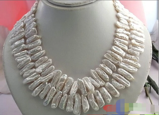 

Free shipping >>>>>p813 2ROW 20MM WHITE BAROQUE FRESHWATER BIWA PEARL NECKLACE