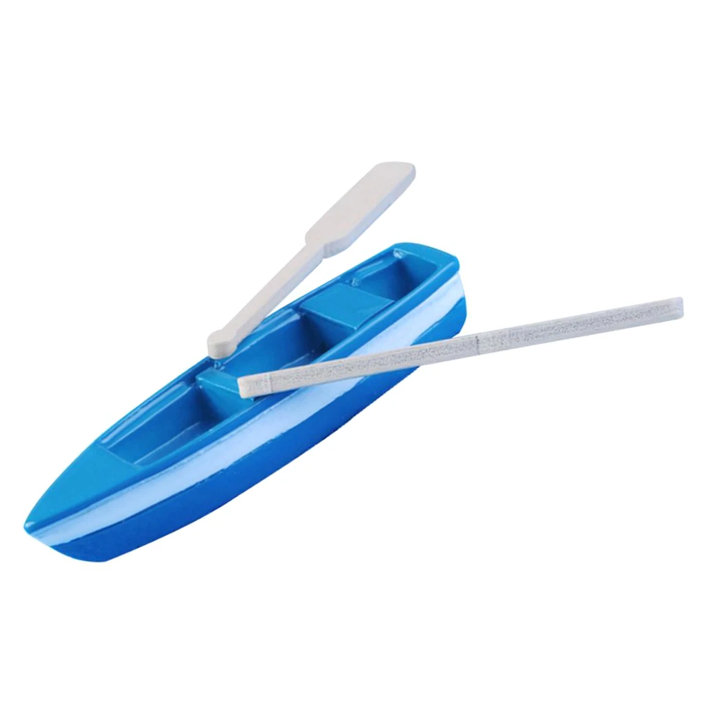 DIY Resin Model Small Blue Boat Figure with Paddles for DIY Layout Scenery Microlandschaft Decoration Ornament Crafts