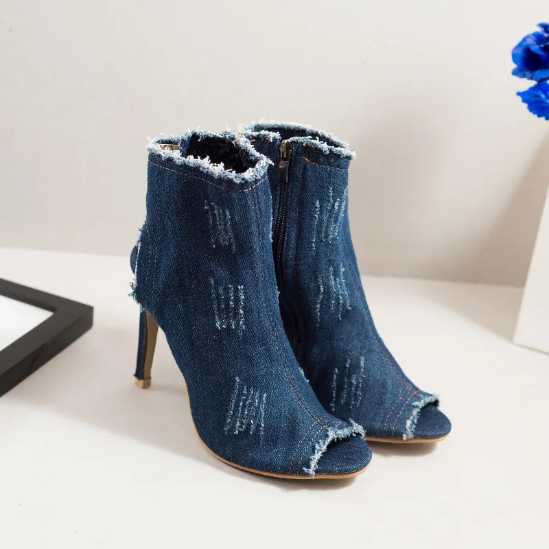 Ankle Boots for Women Cool Boots Denim Shoes Casual Booties Woman Fish mouth shoes High heels Single shoes Open toe EUR35-40 
Ankle Boots for Women Cool Boots Denim Shoes Casual Booties Woman Fish mouth shoes High heels Single shoes Open toe EUR35-40