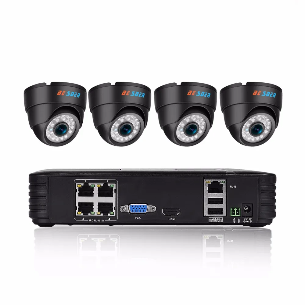 

BESDER 720P 960P 1080P CCTV System Home Security Surveillance Kit ( 4PCS Indoors Dome IP Camera & one 4 Channel POE 15V NVR )