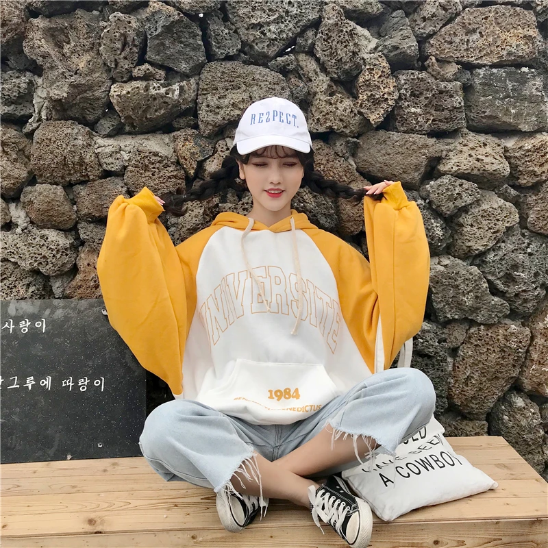 2018 Winter Women Hoodies Sweatshirts Pullover Thick Loose Female Student Tracksuits Stitching letters Bishop Sleeve Hops Hip
2018 Winter Women Hoodies Sweatshirts Pullover Thick Loose Female Student Tracksuits Stitching letters Bishop Sleeve Hops Hip