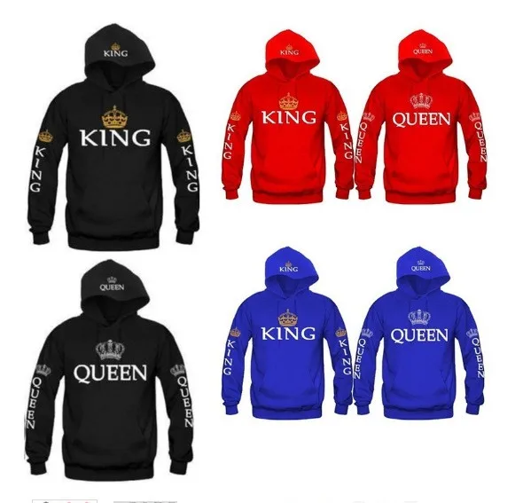 BKLD 2018 Autumn 3Colors King Queen Printed Hoodies Women Men Sweatshirt Lovers couples hoodie Hooded sweatshirt Casual Pullover | Женская