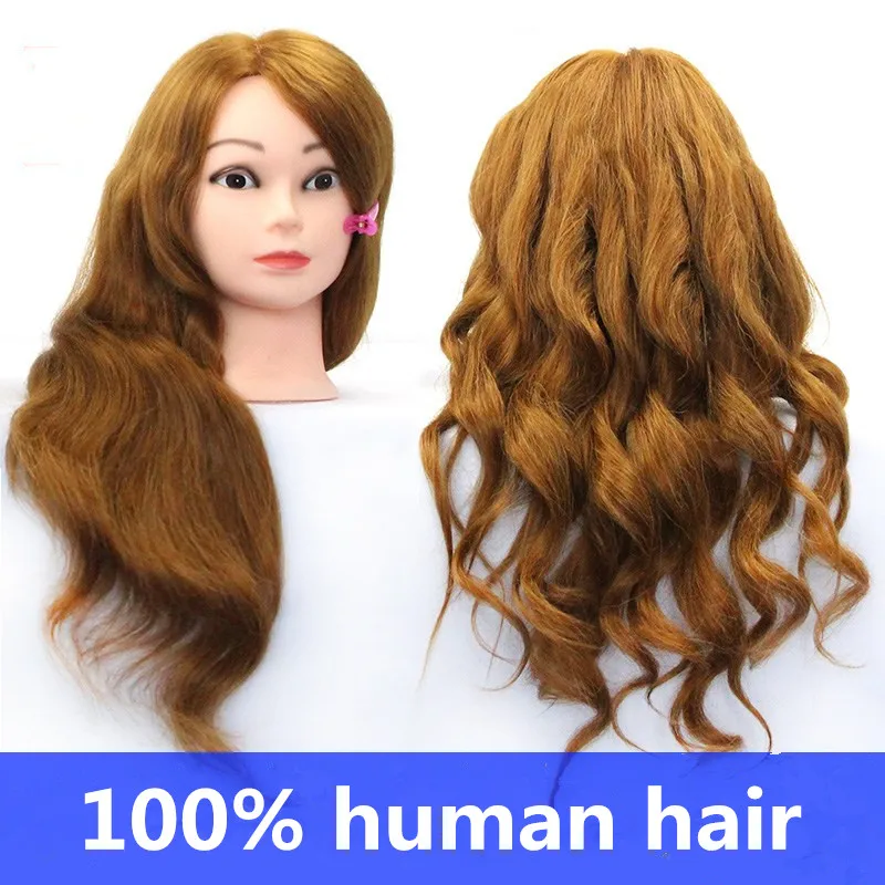 

100% Natural Hair Hairdressing Training Head Mannequin golden 20'' Mannequin Head Can Be Curly With Makeup