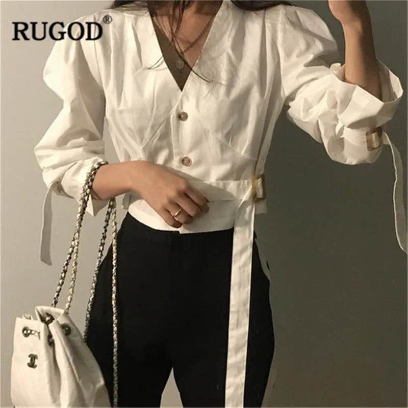 RUGOD Vintage white shirts ladies Casual V neck long sleeve women blouses Elegant single-breasted slim office wear lady 2019 new
RUGOD Vintage white shirts ladies Casual V neck long sleeve women blouses Elegant single-breasted slim office wear lady 2019 new