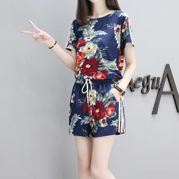 Summer Women Flower Printed Sets Short Sleeve Tops Drawstring Waist Shorts Suits Female Suit
Summer Women Flower Printed Sets Short Sleeve Tops Drawstring Waist Shorts Suits Female Suit