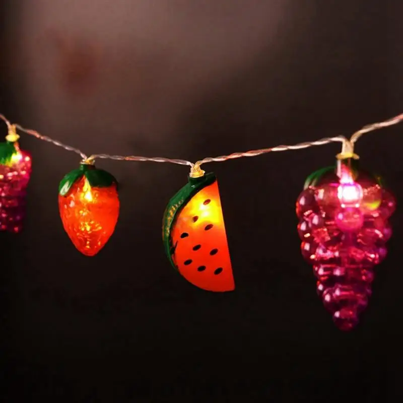 

mycyk Fruit shape lamp string grape strawberry watermelon decorative lighting 10heads 165cm AA battery powered new box star led