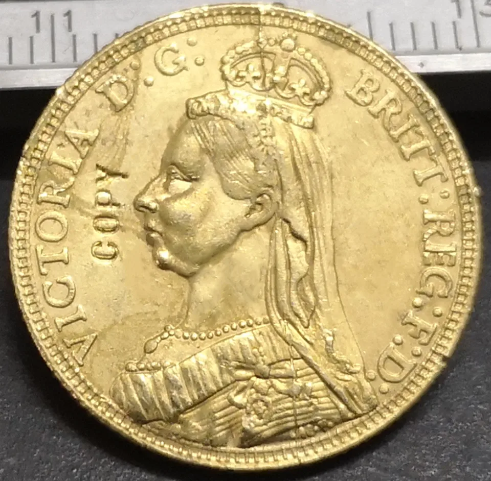 1888 United Kingdom 1 Sovereign - Victoria 2nd portrait .9999 pure Gold Plated Copy Coin
1888 United Kingdom 1 Sovereign - Victoria 2nd portrait .9999 pure Gold Plated Copy Coin