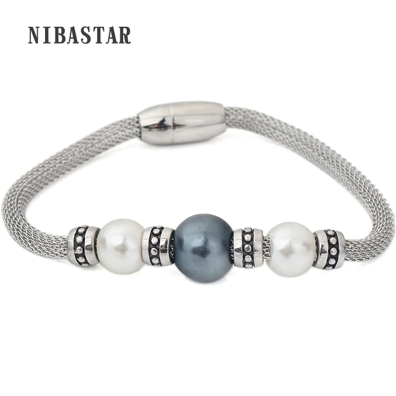 Fashion Stainless Steel Mesh Silver Color Retro Bead With White Blue Round Pearl Beads Bracelets for Christmas & New Year Gift
Fashion Stainless Steel Mesh Silver Color Retro Bead With White Blue Round Pearl Beads Bracelets for Christmas & New Year Gift