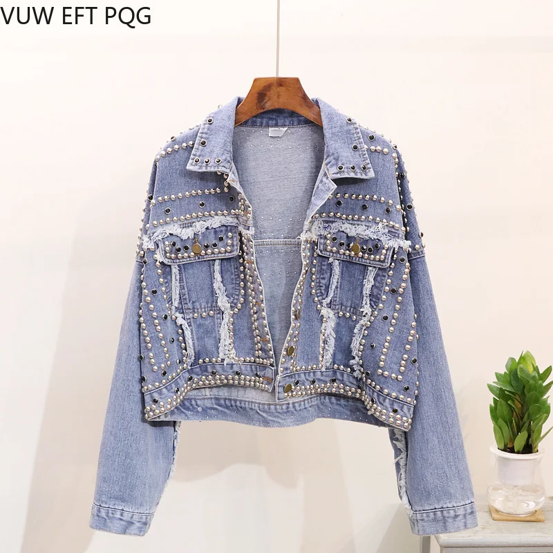 Autumn Long Sleeve Frayed Coats Heavy Rivet Women's Denim Jacket Vintage Jeans Jacket Korean Women BF Harajuku Outerwear
Autumn Long Sleeve Frayed Coats Heavy Rivet Women's Denim Jacket Vintage Jeans Jacket Korean Women BF Harajuku Outerwear