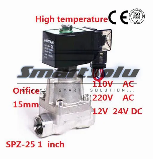 Free shipping2 way SS304 high temperature steam electromagnetic solenoid valve water 1" 110V AC Orifice 25mm normal close SPZ-25
Free shipping2 way SS304 high temperature steam electromagnetic solenoid valve water 1" 110V AC Orifice 25mm normal close SPZ-25