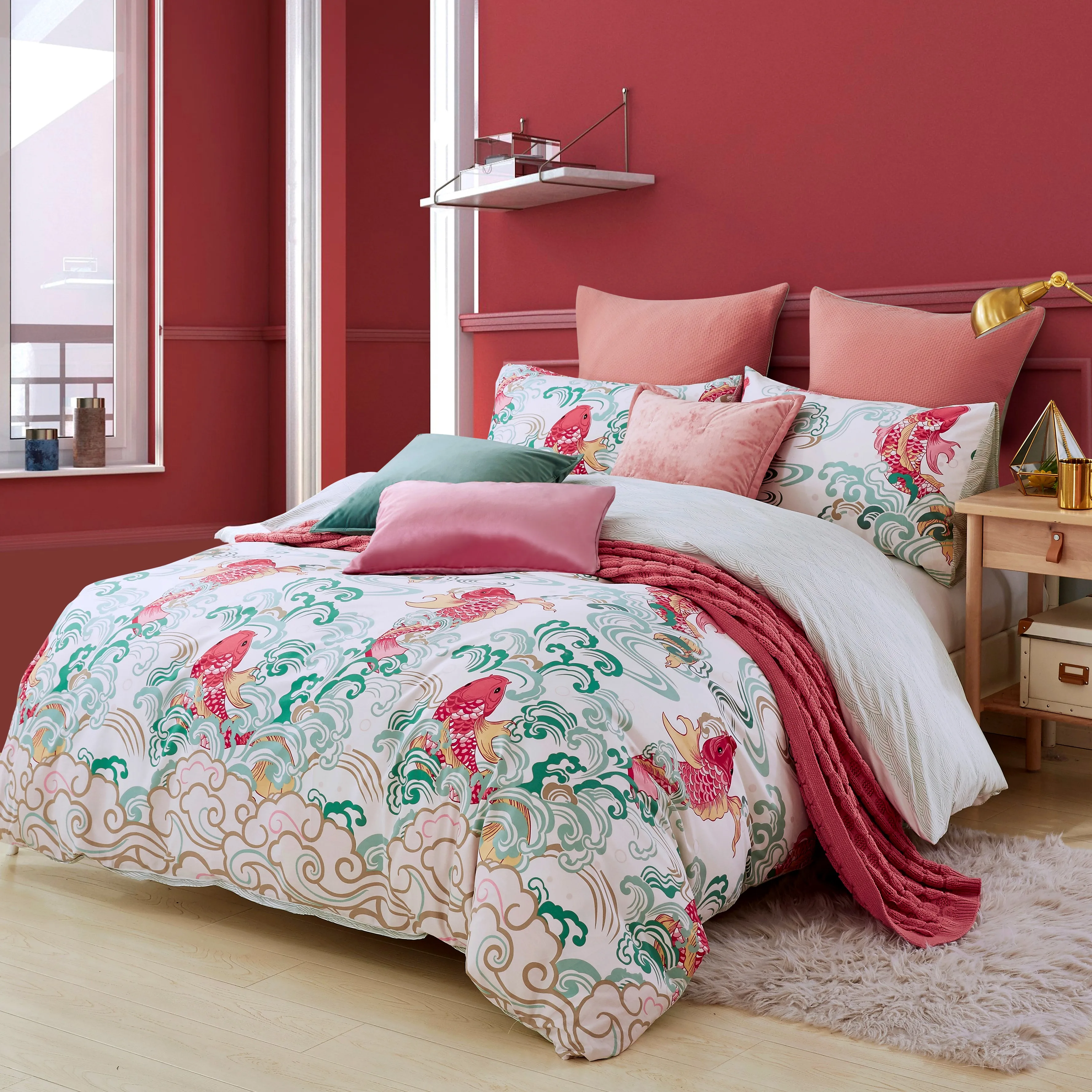 Reactive Dyes Koi Pattern Duvet Cover Pillow Case 100% Cotton AB Double-sided Fine Workmanship Queen King Size Bedclothes Home
Reactive Dyes Koi Pattern Duvet Cover Pillow Case 100% Cotton AB Double-sided Fine Workmanship Queen King Size Bedclothes Home