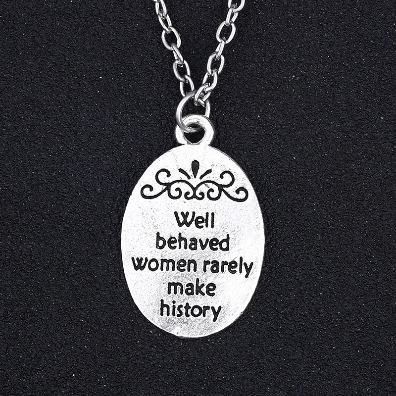 Engraving-Crown-Flowers-Choker-Necklaces-Well-Behaved-Women-Rarely-Make-History-Charm-Pendant-Vintage-Silver-Round (1)