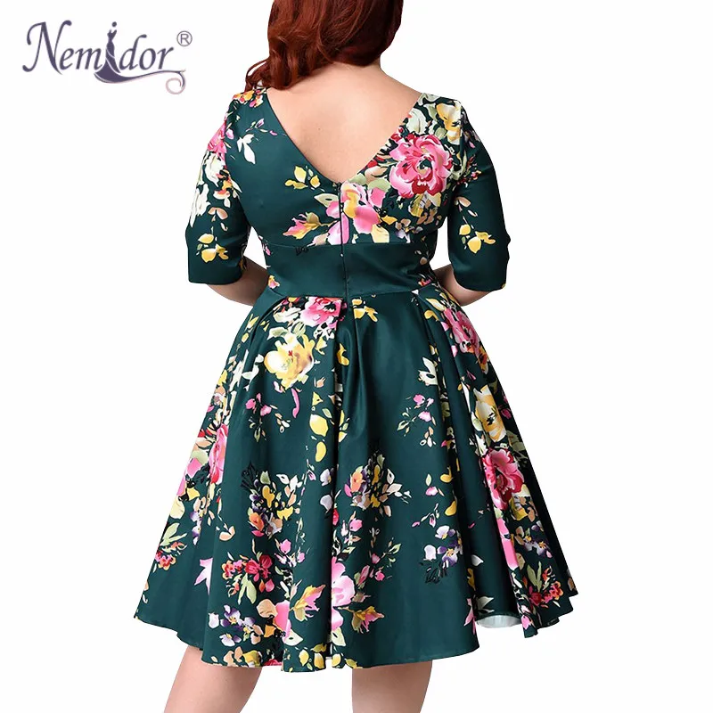 Plus_Size_Vintage_Deep_Green_Seville_Floral_Half_Sleeve_Hepburn_Swing_Dress_1
