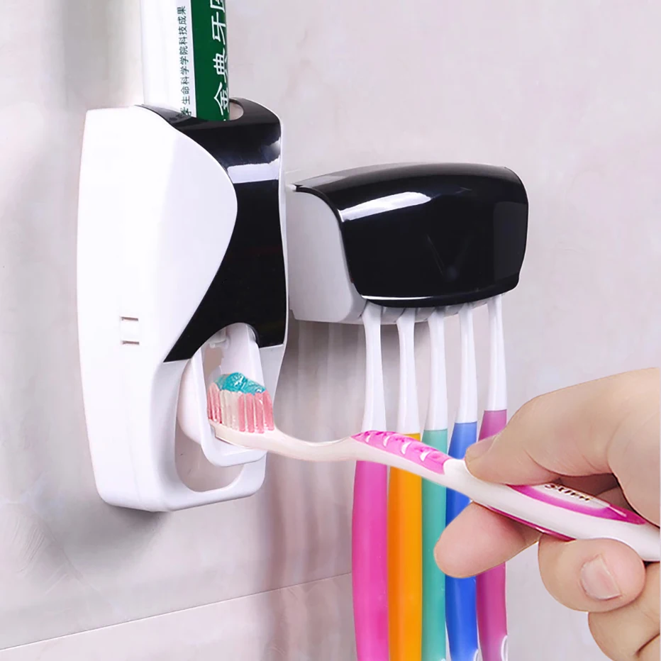 

1 Set Creative Automatic Plastic Lazy Toothpaste Dispenser 5 Toothbrush Holder Squeezer Bathroom Shelves Bathing Accessories