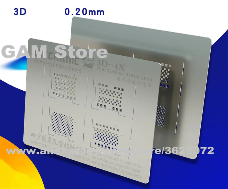3D BGA Stencil For iPhone/iPad Nand Flash Memory Chip Reballing IC Pins Tin Plant Net Solder Heating Template 0.2mm Thickness
3D BGA Stencil For iPhone/iPad Nand Flash Memory Chip Reballing IC Pins Tin Plant Net Solder Heating Template 0.2mm Thickness