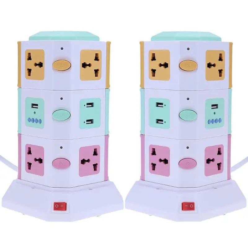 3 Layer 10 Ways Universal Smart Electrical Plug Vertical AC Power Socket Outlet with Independent Switch Suit + 2 USB Ports
3 Layer 10 Ways Universal Smart Electrical Plug Vertical AC Power Socket Outlet with Independent Switch Suit + 2 USB Ports