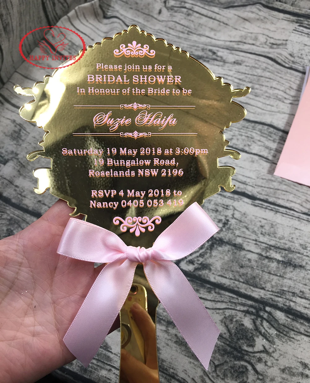 Free Shipping! HI4053 Customized Golden Mirror Wedding Invitation Card with Pink Printing for Gold and Pink Wedding
Free Shipping! HI4053 Customized Golden Mirror Wedding Invitation Card with Pink Printing for Gold and Pink Wedding