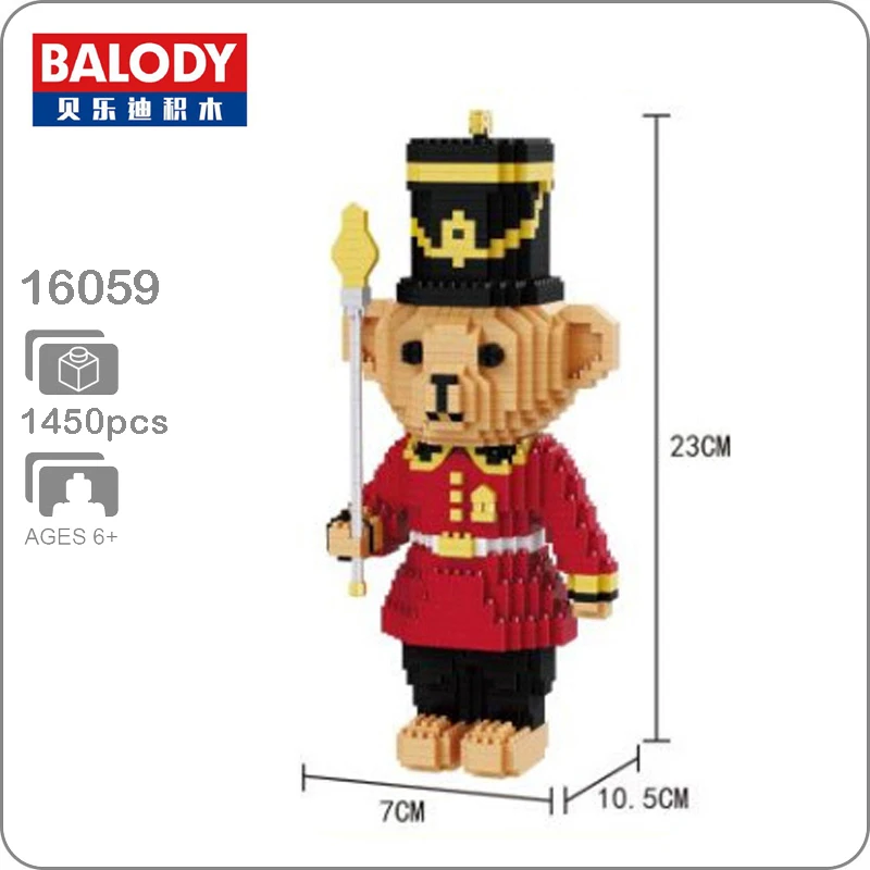 Фото Balody 16059 Мультфильм Королевский красный медведь солдатская модель DIY микро алмаз