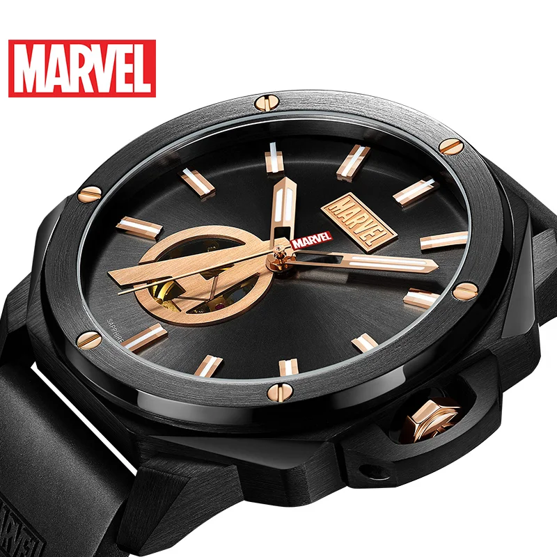 

Hot official Genuine Marve the avengers Automatic mechanical Watch Hollow leather strap stainless steel Limited m-6002 2019