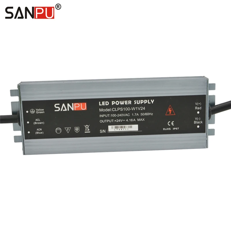 SANPU 24 Volt Switching Mode Power Supply 100W AC to DC 24VDC Lighting Transformer 24V LED Driver Waterproof IP67 Aluminum Slim 
SANPU 24 Volt Switching Mode Power Supply 100W AC to DC 24VDC Lighting Transformer 24V LED Driver Waterproof IP67 Aluminum Slim