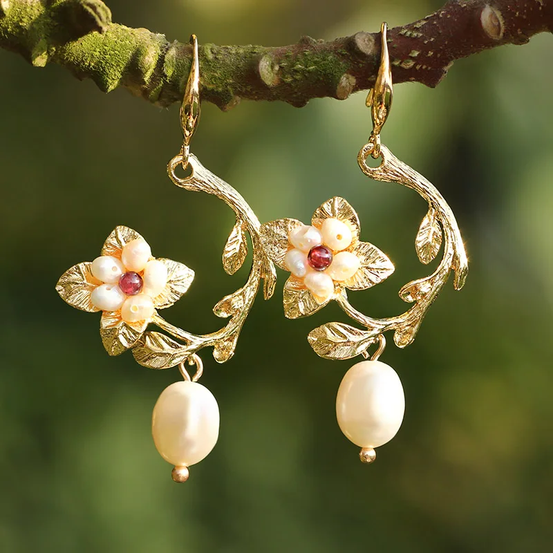FARLENA Original design Gold color leaves drop Earrings for Women Wedding Fashion Freshwater Pearl Dangle | Украшения и