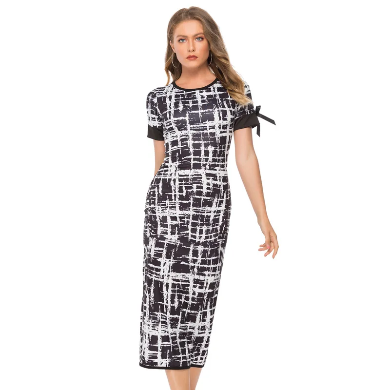 Vestidos Office Lady Geometric Pencil Dress Women Short Sleeve Bodycon Formal Party Dresses with Bow Casual Mini Dress
Vestidos Office Lady Geometric Pencil Dress Women Short Sleeve Bodycon Formal Party Dresses with Bow Casual Mini Dress