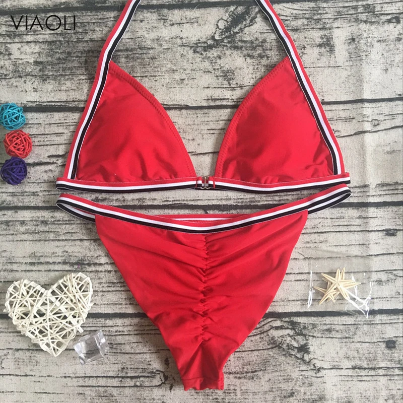 2018 New Sexy Solid Color Stripe Splicing Bandage Bikini Women Swimsuit Push Up Swimwear Halter Bikini Set Beach Bathing Suit
2018 New Sexy Solid Color Stripe Splicing Bandage Bikini Women Swimsuit Push Up Swimwear Halter Bikini Set Beach Bathing Suit