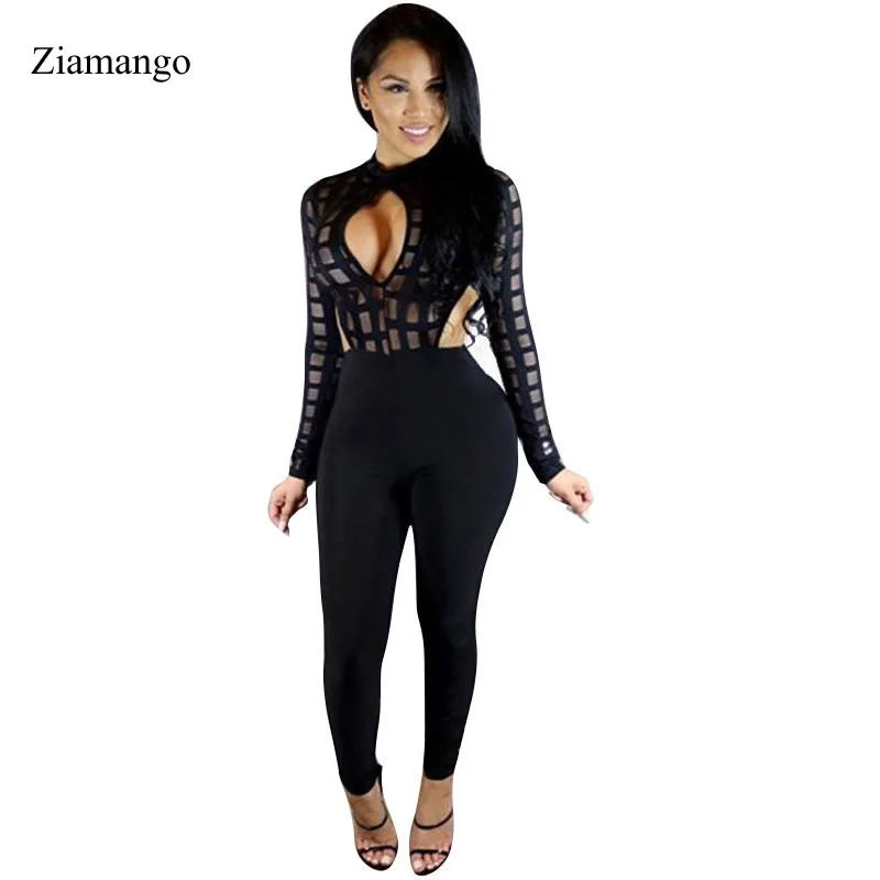 Womens Jumpsuits Sexy Bodycon Fitness Romper Bodysuits Hollow Out Combinaison Femme Stretch Long Pants Long Sleeve Black C2638
Womens Jumpsuits Sexy Bodycon Fitness Romper Bodysuits Hollow Out Combinaison Femme Stretch Long Pants Long Sleeve Black C2638