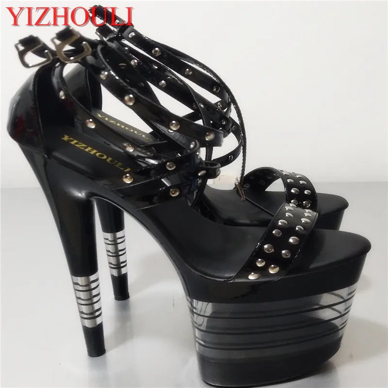 

8 inch women platform Exotic Dancer shoes glitter rivets punk sandals 20cm Gorgeous high heels star party rome dress sexy shoes