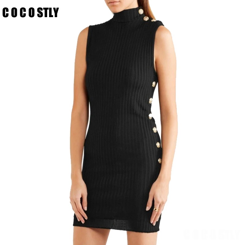Winter Dress Women Sheath Midi Dresses Side Button Slim fit Solid O-Neck Sleeveless Tank Wrap Knitted Office Dress Female
Winter Dress Women Sheath Midi Dresses Side Button Slim fit Solid O-Neck Sleeveless Tank Wrap Knitted Office Dress Female