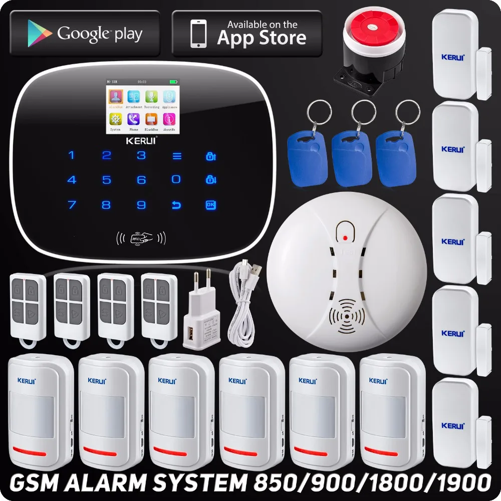 Kerui Wireless Wired GSM Voice Burglar Home House Security Alarm App Control TFT Touch Panel Wireless Smoke Detector Pir Sensor
Kerui Wireless Wired GSM Voice Burglar Home House Security Alarm App Control TFT Touch Panel Wireless Smoke Detector Pir Sensor