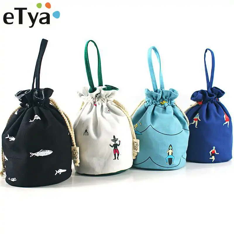 children cotton canvas pouch casual bucket shape drawstring bags