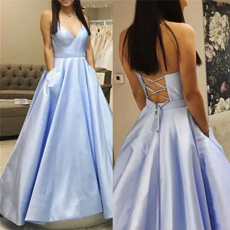 Gorgeous Blue Prom Dresses 2019 with Pocket Satin Formal Party Dress Custom Make A-line Backless vestidos de fiesta de noche
Gorgeous Blue Prom Dresses 2019 with Pocket Satin Formal Party Dress Custom Make A-line Backless vestidos de fiesta de noche