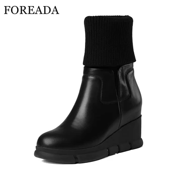 FOREADA Women Real Leather Boots Winter Platform Wedge Mid Calf Boots Fashion Sock Boots Female Genuine Leather Shoes Biege
FOREADA Women Real Leather Boots Winter Platform Wedge Mid Calf Boots Fashion Sock Boots Female Genuine Leather Shoes Biege