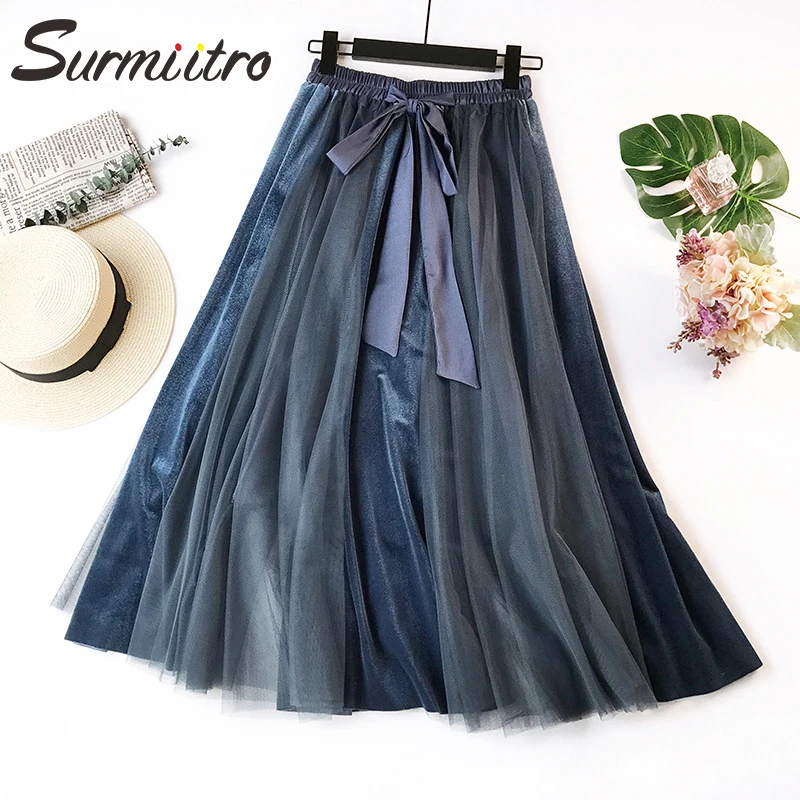 Surmiitro Velvet And Tulle Skirt Women 2019 Autumn Winter Korean Elegant High Waist Pleated Skirt Female Long Maxi A-line Skirt
Surmiitro Velvet And Tulle Skirt Women 2019 Autumn Winter Korean Elegant High Waist Pleated Skirt Female Long Maxi A-line Skirt