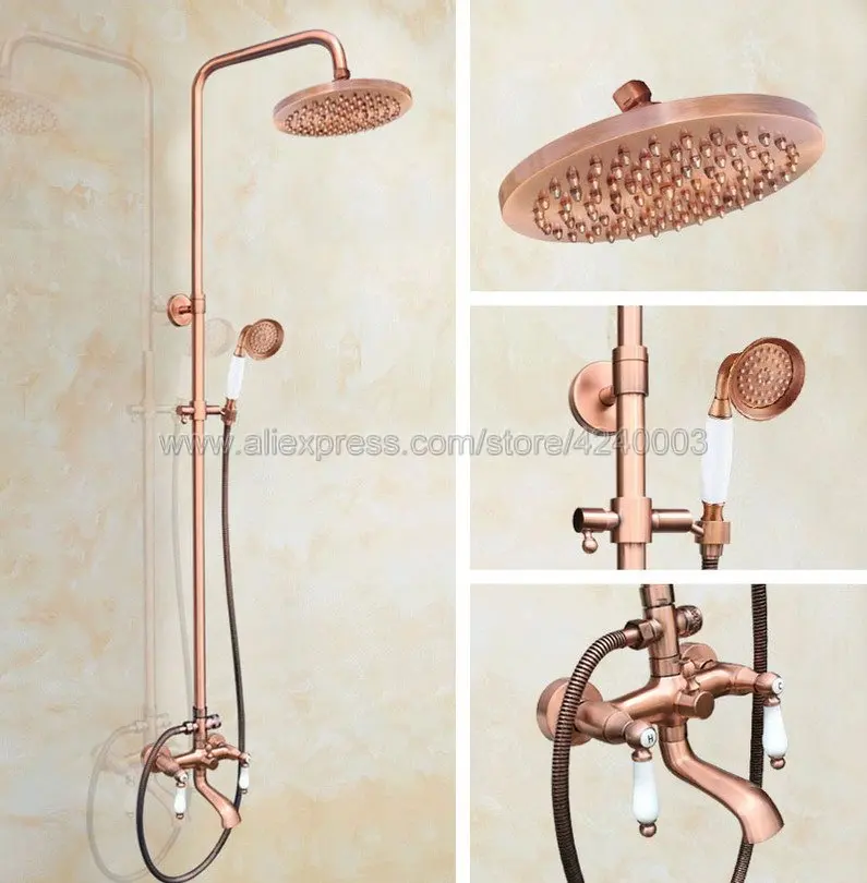 Antique Red Copper Wall Mounted Bathroom Shower Faucet Bathtub Mixer Taps Dual Handle with Hand Held Shower Krg576
Antique Red Copper Wall Mounted Bathroom Shower Faucet Bathtub Mixer Taps Dual Handle with Hand Held Shower Krg576