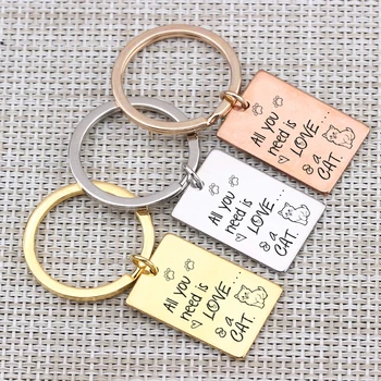 

Fashion Key Chain Hand Stamped Pets Cat Lover Cute Car Keyring 3 Colors Choose For Cat Lover Car Owner Jewelry Charm Gift