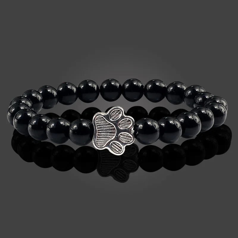 Accessory - Natural Black Volcanic Lava Stone Dog Paw Bracelet black Matte Beads Bracelets For Women Men Cat Dog Lovers Jewelry