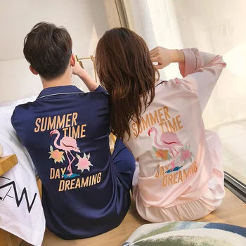 Flamingo Spring and summer Lovers silk sleepwear long-sleeve male set silk printing thin lounge Couple pajamas women pajamas
Flamingo Spring and summer Lovers silk sleepwear long-sleeve male set silk printing thin lounge Couple pajamas women pajamas