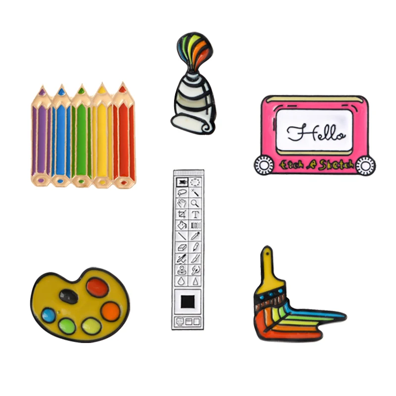 Painting tools Pins Brooches Sketch Board Colored Pencils PS Toolbar Pigment Palette Brush Enamel Pin Badge Gift for children
Painting tools Pins Brooches Sketch Board Colored Pencils PS Toolbar Pigment Palette Brush Enamel Pin Badge Gift for children