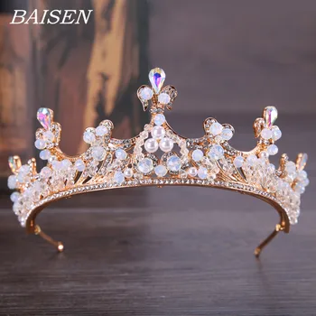 Gold Color Pearl Rhinestone Crown For Bride Headdress Wedding Hair Ornaments Wedding Crown Tiara Handmade Crown Headband 
Gold Color Pearl Rhinestone Crown For Bride Headdress Wedding Hair Ornaments Wedding Crown Tiara Handmade Crown Headband