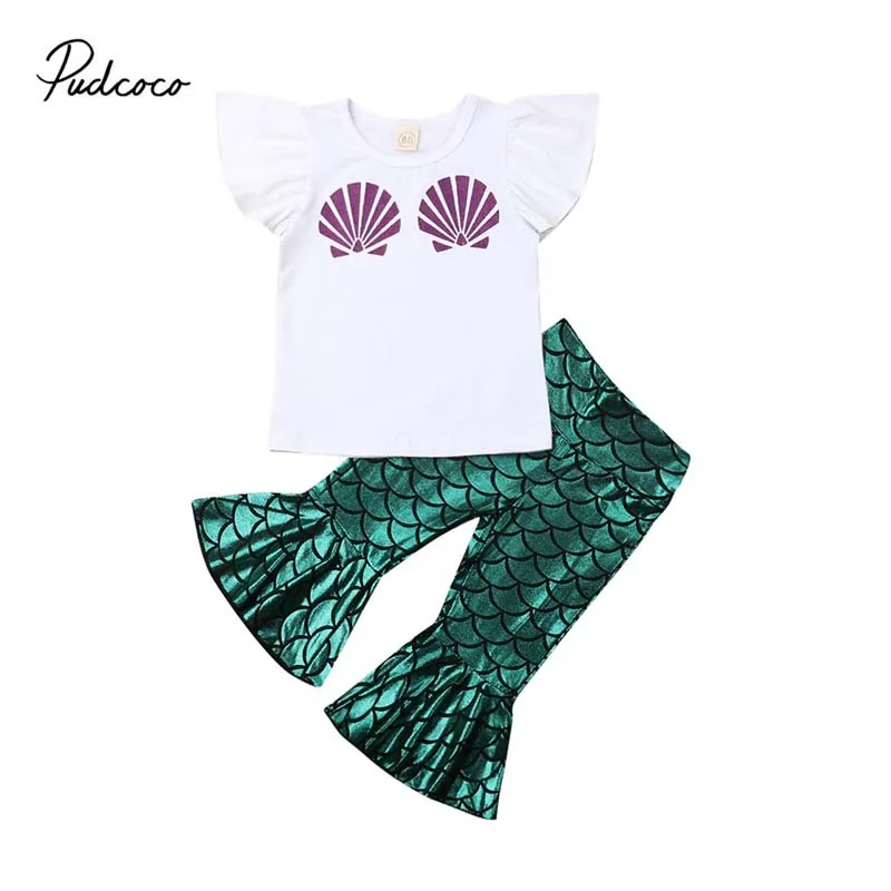2019 Brand Toddler Kid Baby Girl Outfit Clothes Shell Print Butterfly Sleeve T-shirt Tops Mermaid Flare Pants Party Costume 2Pcs
2019 Brand Toddler Kid Baby Girl Outfit Clothes Shell Print Butterfly Sleeve T-shirt Tops Mermaid Flare Pants Party Costume 2Pcs